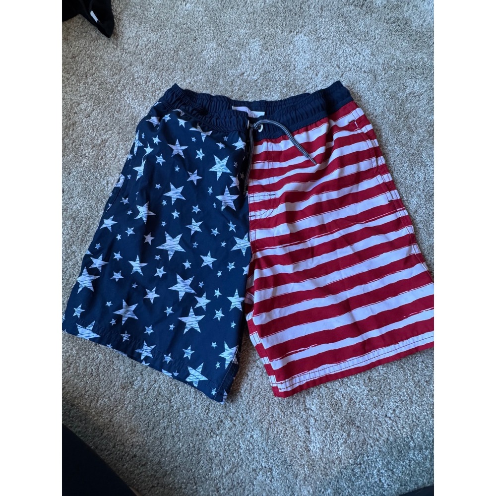 Wonder Nation Boys Americana Stars and Stripes Swim Trunks L 10-12